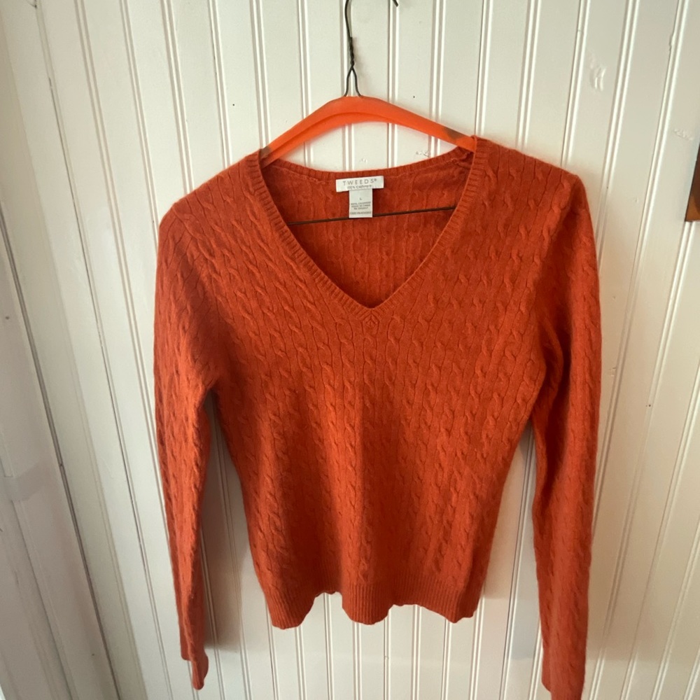 Orange Vneck Cashmere Sweater (L)